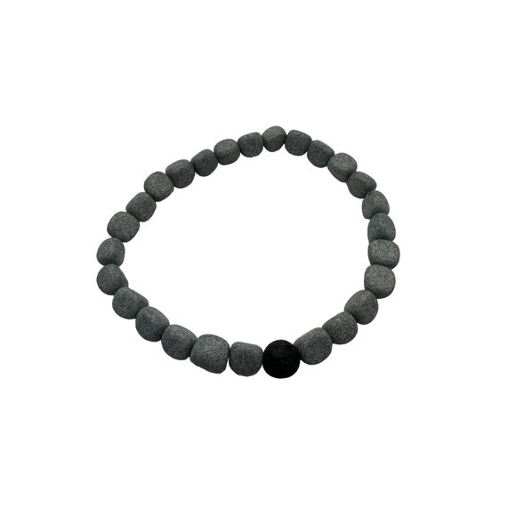 Gray Beaded Stretch Bracelet With Black Accent Stone - Picture 4 of 5